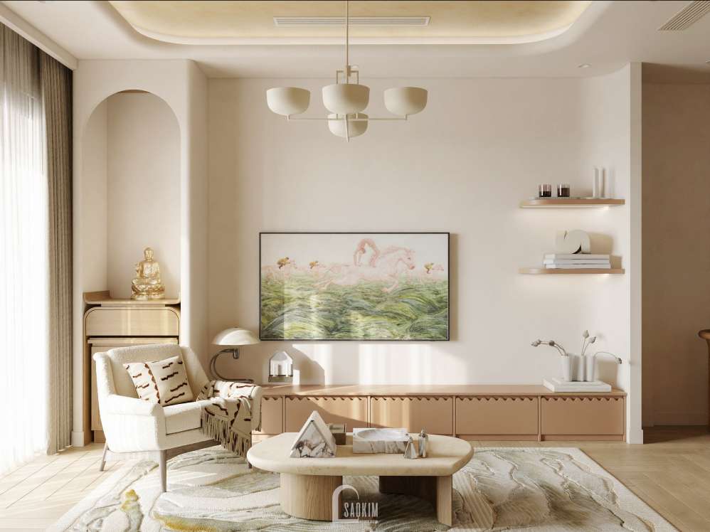 Thiết kế phòng khách chung cư 3 ngủ phong cách Modern Japandi dự án Viha Complex Leciva - Nét ấm trong nhịp sống hiện đại